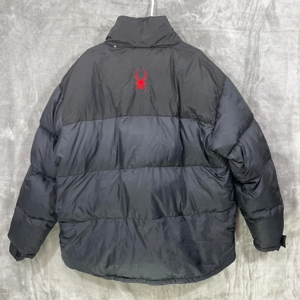 Spyder Men's XXL Puffer Jacket Grey Goose Down Feather Thick Black Hideaway Hood